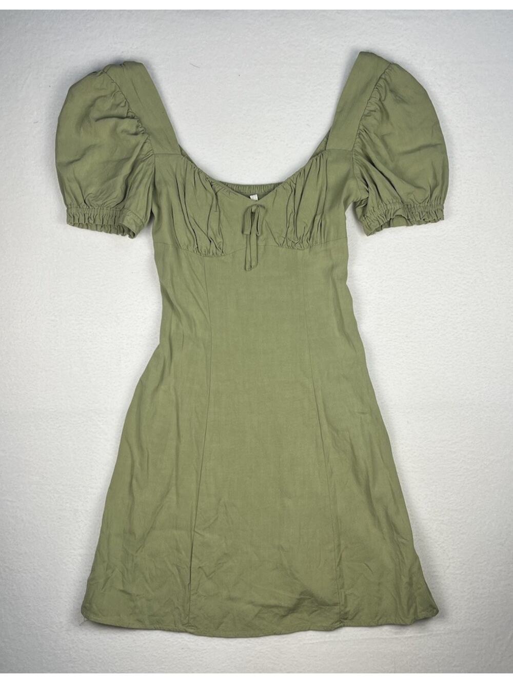 Urban Outfitters Olive Green Mini Dress XS Puff Sleeve Cottagecore Boho